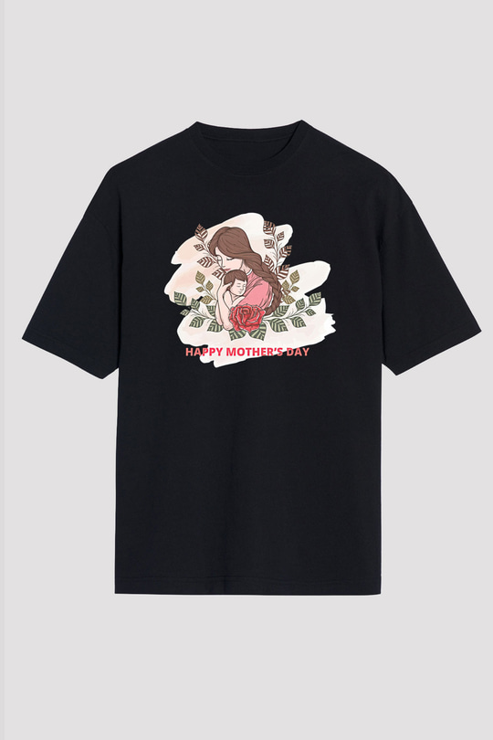 Anneler Günü Baskılı Unisex Siyah Oversize Tişört - Tshirt