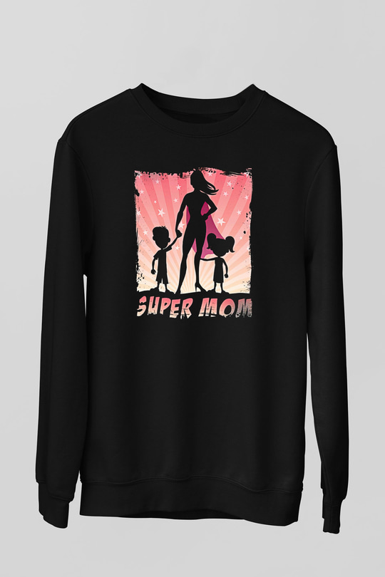 Anneler Günü Baskılı Unisex Siyah Sweatshirt