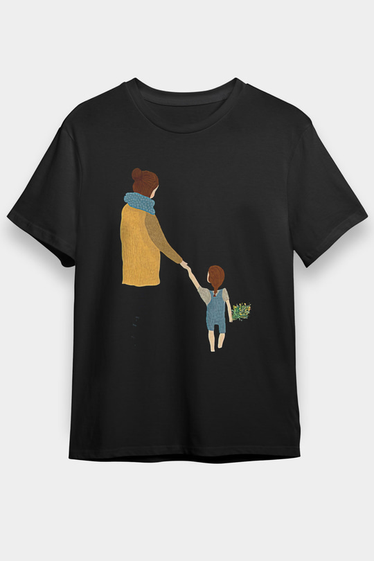Anneler Günü Baskılı Unisex Siyah Tişört - Tshirt