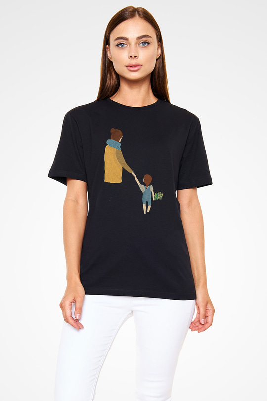 Anneler Günü Baskılı Unisex Siyah Tişört - Tshirt