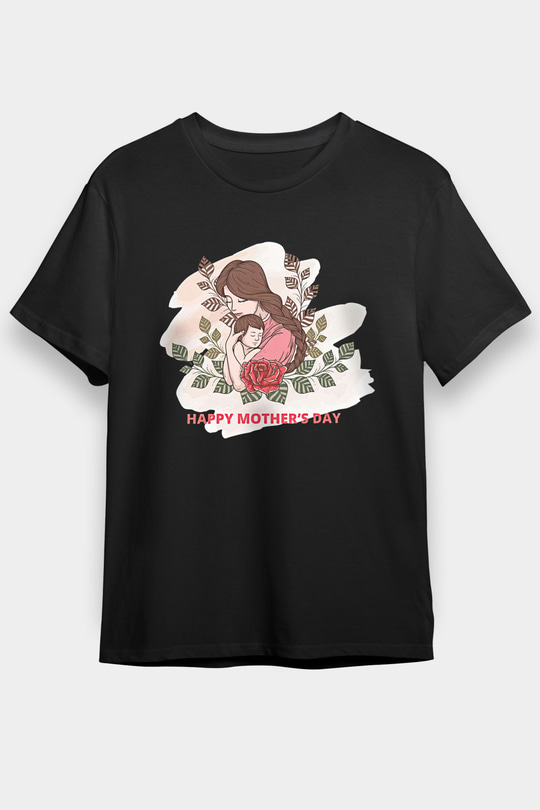 Anneler Günü Baskılı Unisex Siyah Tişört - Tshirt
