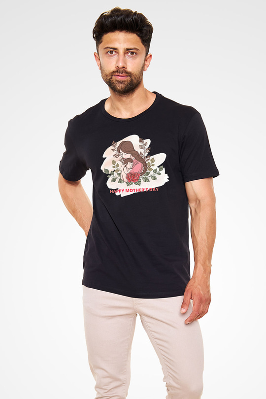 Anneler Günü Baskılı Unisex Siyah Tişört - Tshirt
