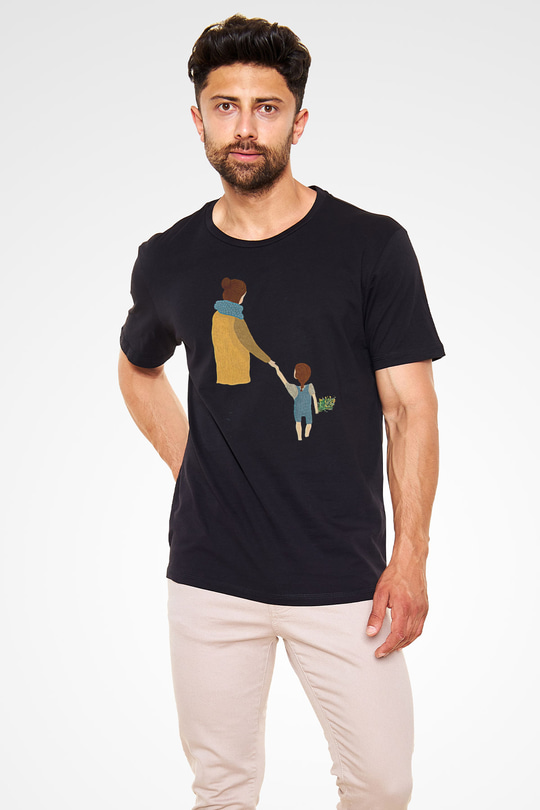 Anneler Günü Baskılı Unisex Siyah Tişört - Tshirt