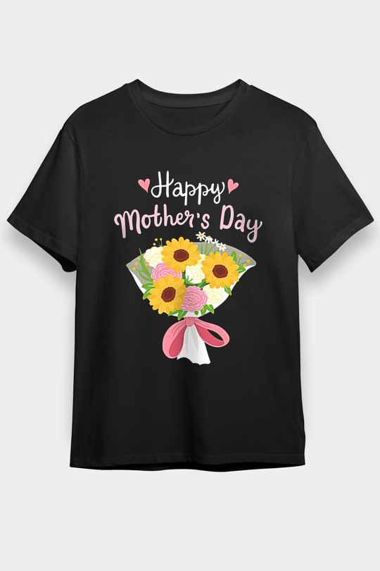 Anneler Günü Baskılı Unisex Siyah Tişört - Tshirt