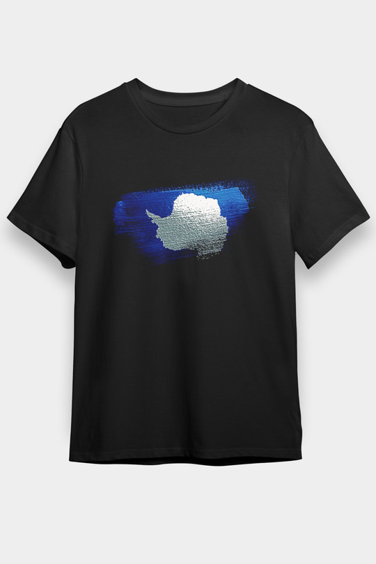 Antartika - Antarctica Bayrağı Baskılı Unisex Siyah Tişört