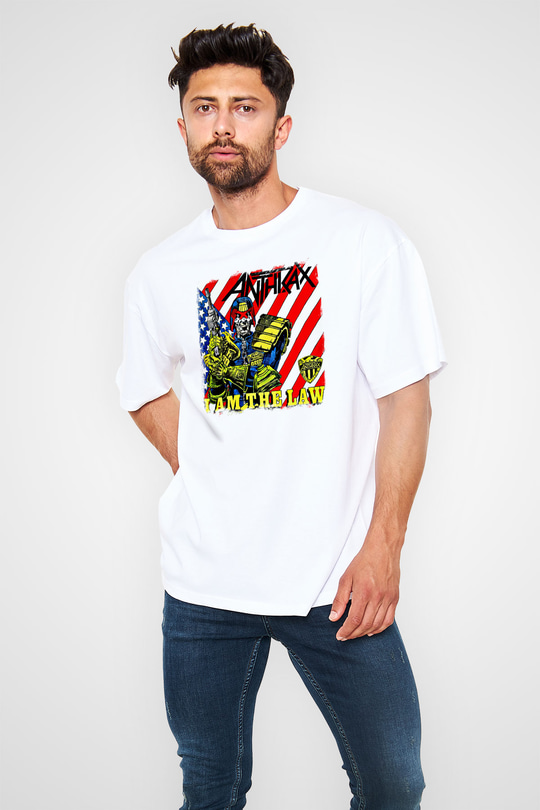 Anthrax Baskılı Unisex Beyaz Oversize Tişört