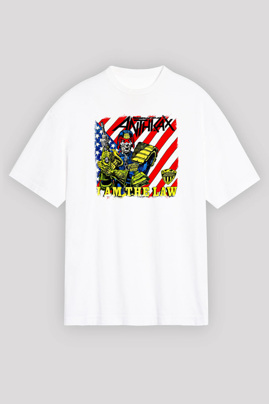 Anthrax Baskılı Unisex Beyaz Oversize Tişört
