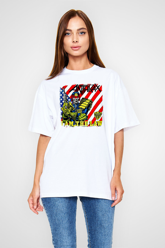 Anthrax Baskılı Unisex Beyaz Oversize Tişört