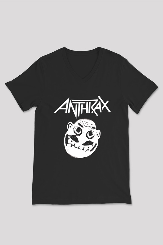 Anthrax Siyah Unisex V Yaka Tişört T-Shirt