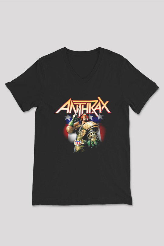 Anthrax Siyah Unisex V Yaka Tişört T-Shirt