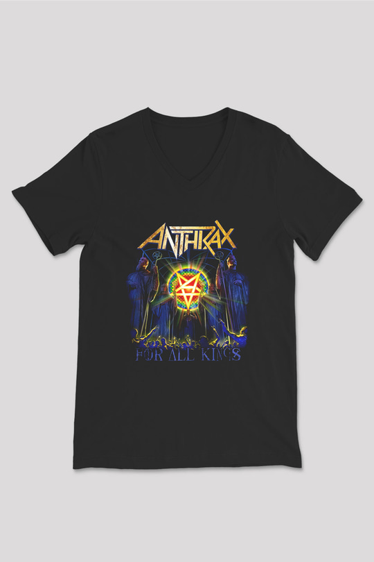 Anthrax Siyah Unisex V Yaka Tişört T-Shirt