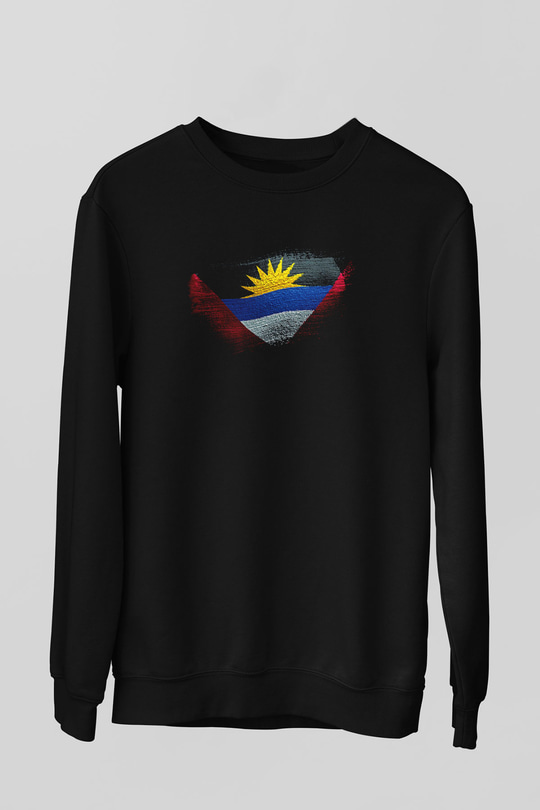 Antigua Barbuda Bayrağı Baskılı Unisex Siyah Sweatshirt