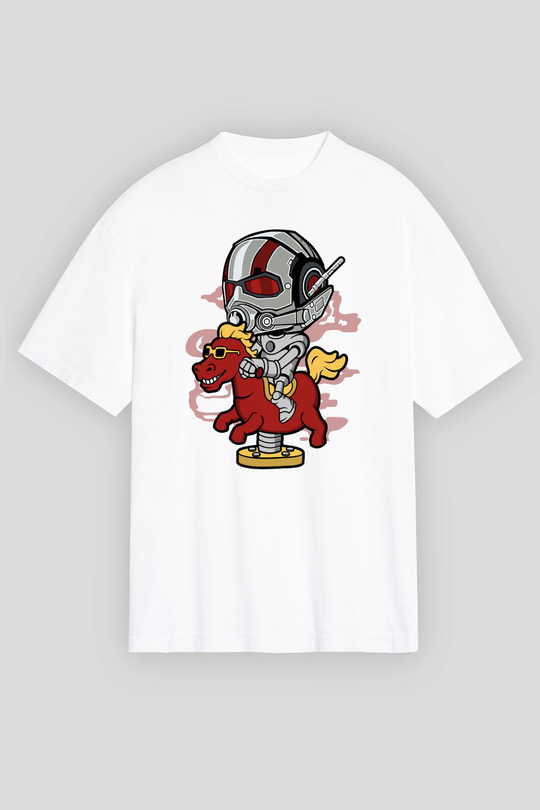 Antman Riding Horse Baskılı Unisex Beyaz Oversize Tişört