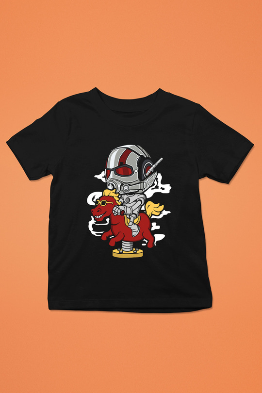 Antman Riding Horse Baskılı Unisex Siyah Çocuk Tişört