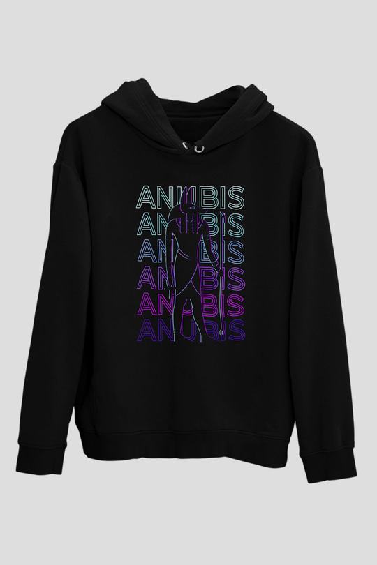 Anubis Baskılı Unisex Siyah Hoodie