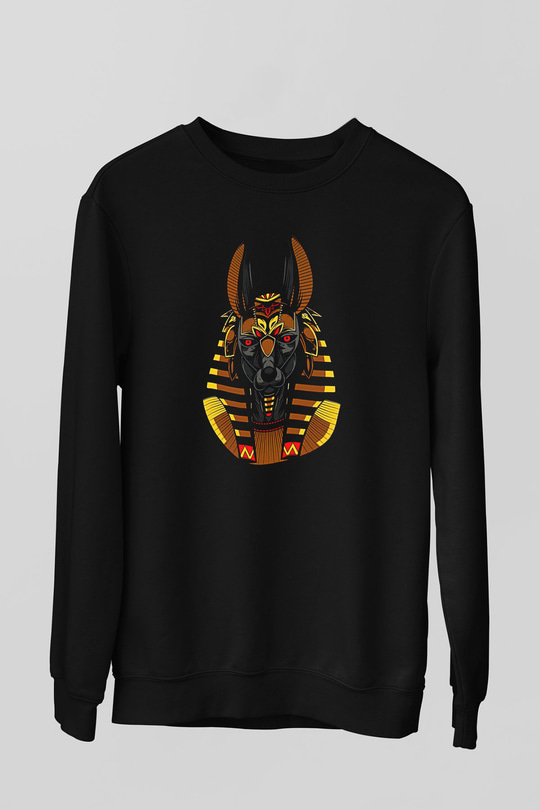 Anubis Baskılı Unisex Siyah Sweatshirt