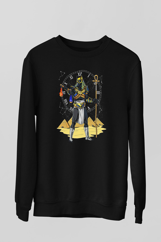 Anubis Baskılı Unisex Siyah Sweatshirt
