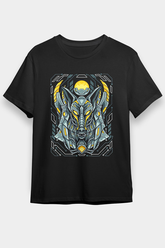 Anubis Baskılı Unisex Siyah Tişört - Tshirt