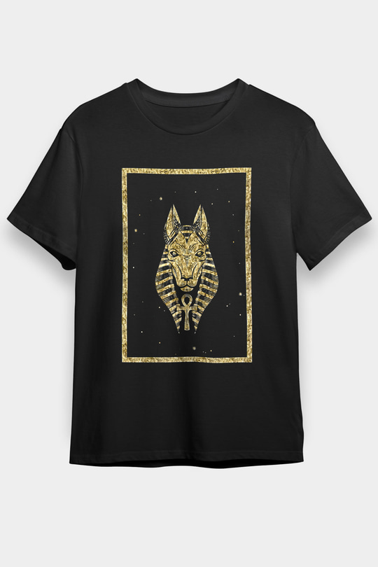 Anubis Baskılı Unisex Siyah Tişört - Tshirt