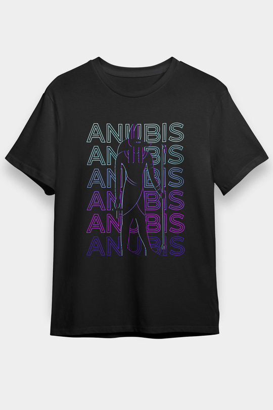 Anubis Baskılı Unisex Siyah Tişört - Tshirt