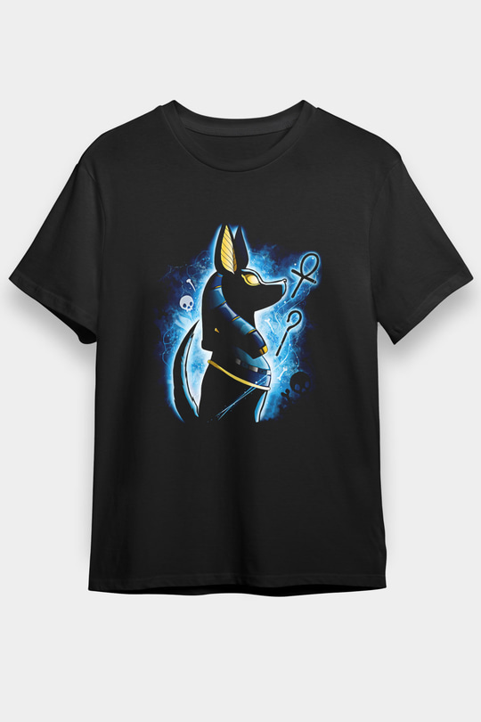 Anubis Baskılı Unisex Siyah Tişört - Tshirt