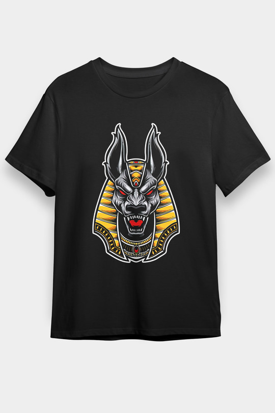 Anubis Baskılı Unisex Siyah Tişört - Tshirt