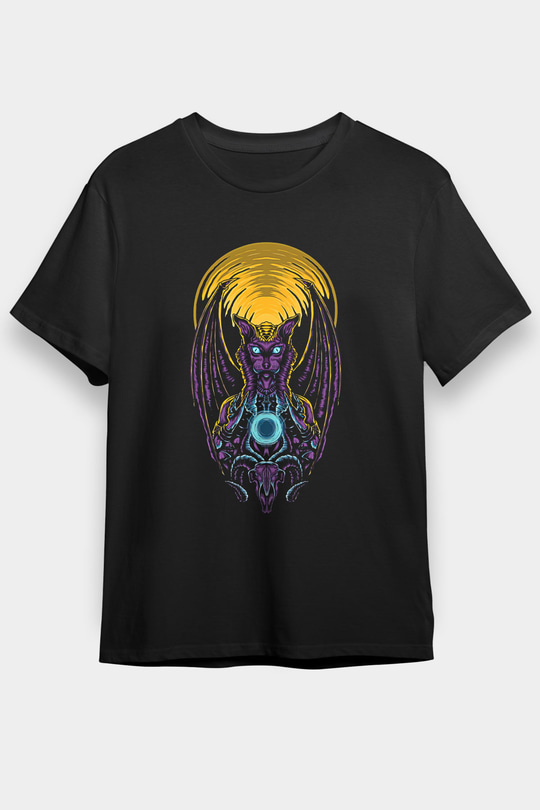 Anubis Baskılı Unisex Siyah Tişört - Tshirt