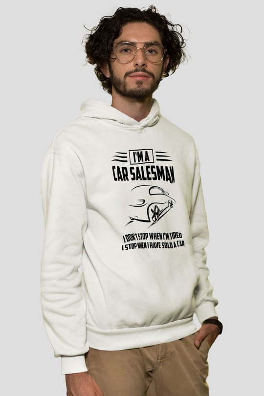 Araba satıcısı Beyaz Unisex Kapüşonlu Sweatshirt