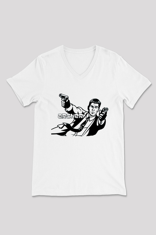 Archer Beyaz Unisex V Yaka Tişört