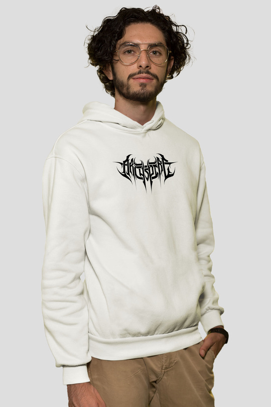 Archspire Baskılı Beyaz Unisex Kapüşonlu Sweatshirt