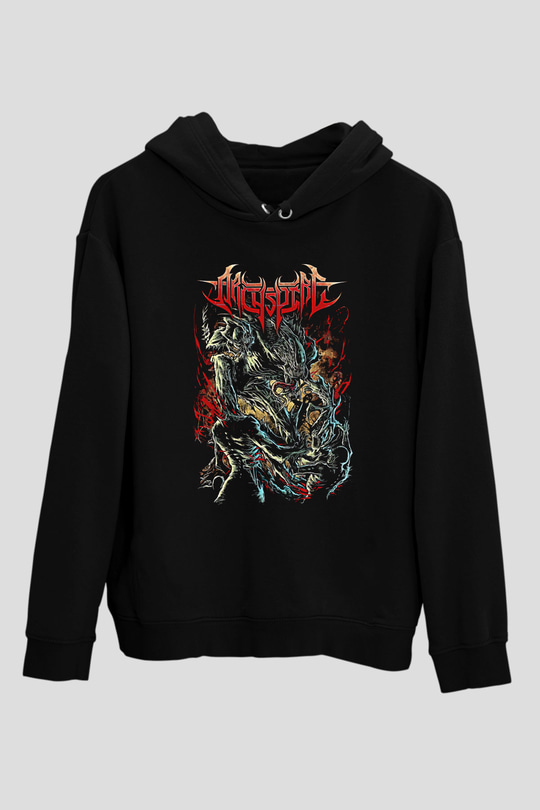 Archspire Baskılı Unisex Siyah Kapüşonlu Sweatshirt
