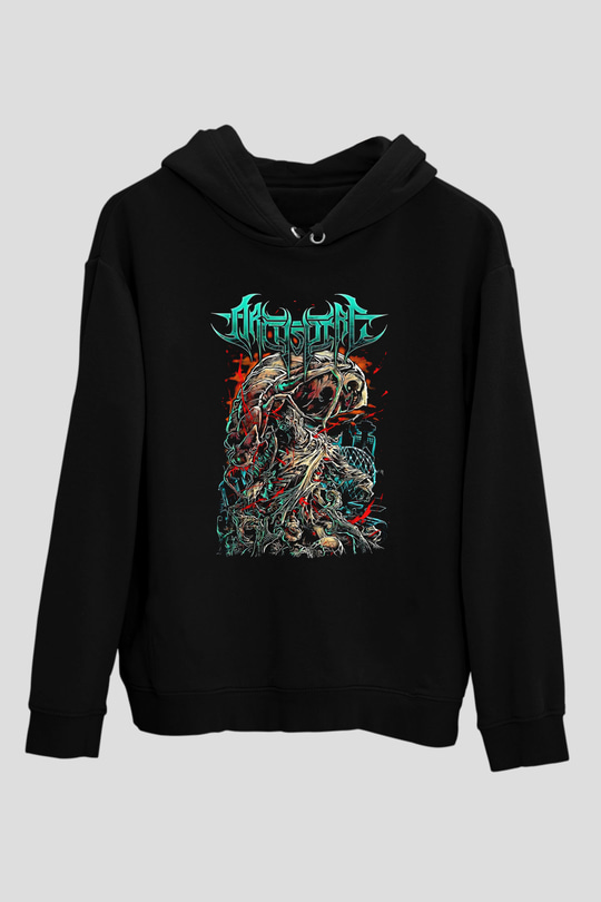 Archspire Baskılı Unisex Siyah Kapüşonlu Sweatshirt
