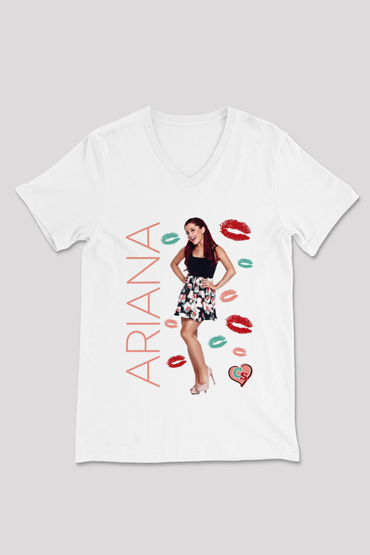 Ariana Grande Beyaz Unisex V Yaka Tişört T-Shirt