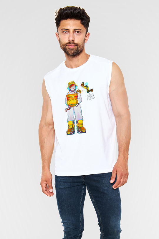Arıcı Beyaz Unisex Kolsuz Tişört