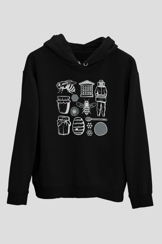 Arıcı Siyah Unisex Kapşonlu Sweatshirt