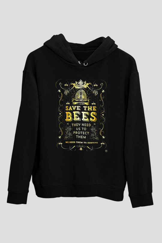 Arıcı Siyah Unisex Kapşonlu Sweatshirt