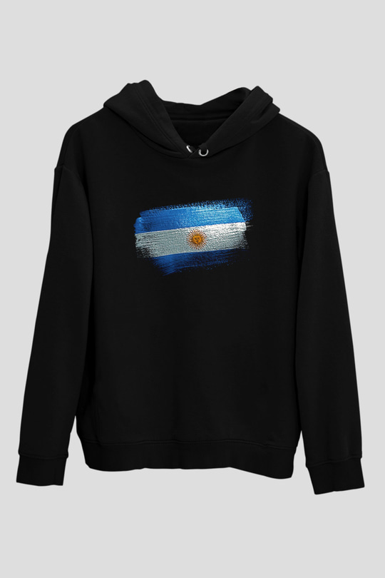 Arjantin - Argentina Bayrağı Baskılı Unisex Siyah Hoodie