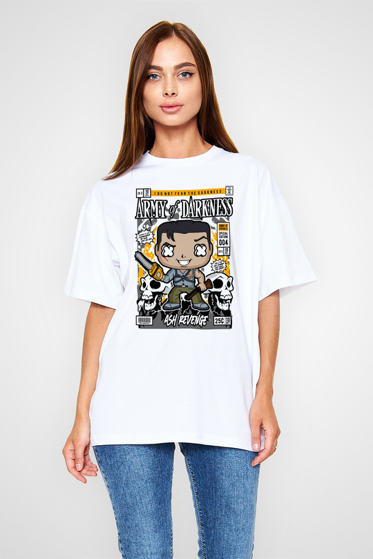 Army Of Darkness Baskılı Unisex Beyaz Oversize Tişört