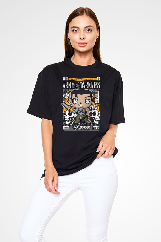Army Of Darkness Baskılı Unisex Siyah Oversize Tişört