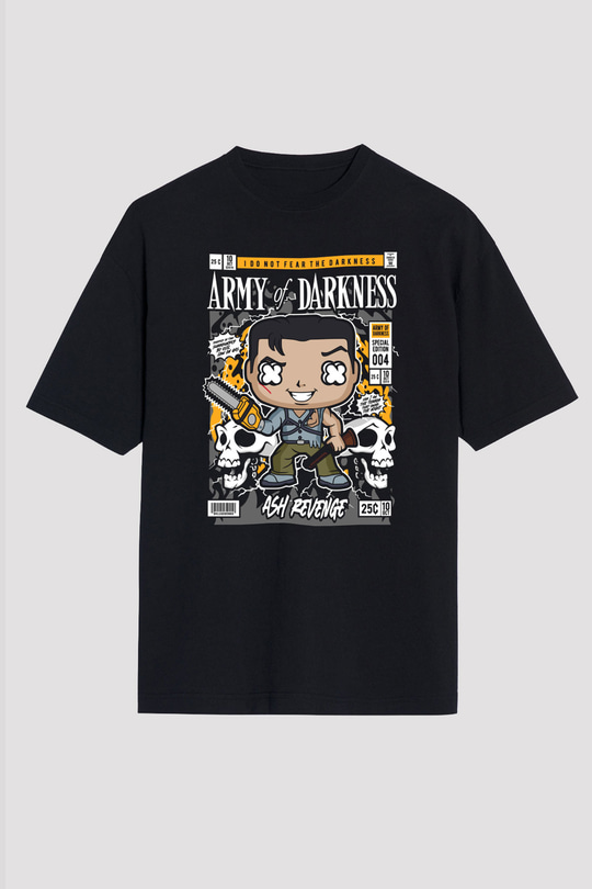Army Of Darkness Baskılı Unisex Siyah Oversize Tişört