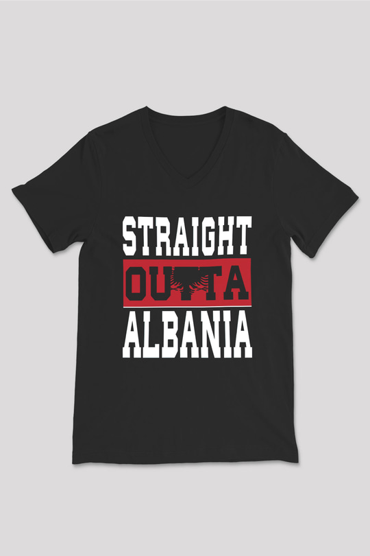 Arnavutluk Siyah Unisex V Yaka Tişört