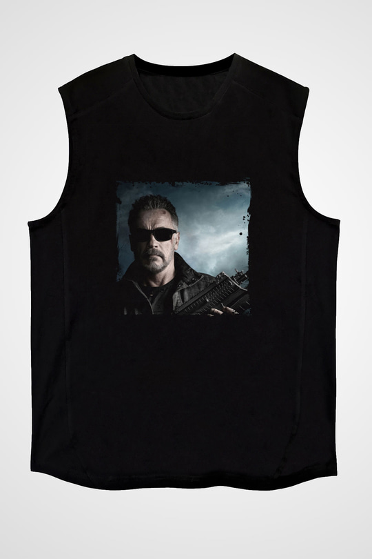 Arnold Schwarzenegger Baskılı Unisex Siyah Kolsuz Tişört