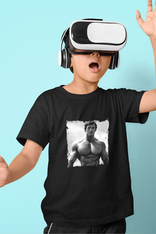 Arnold Schwarzenegger Baskılı Unisex Siyah Çocuk Tişört