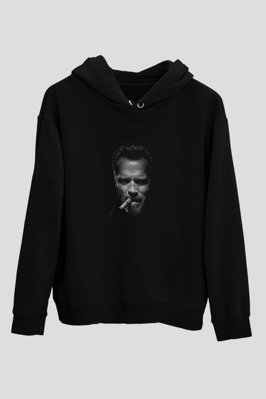 Arnold Schwarzenegger Baskılı Unisex Siyah Hoodie