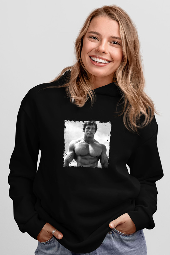 Arnold Schwarzenegger Baskılı Unisex Siyah Hoodie
