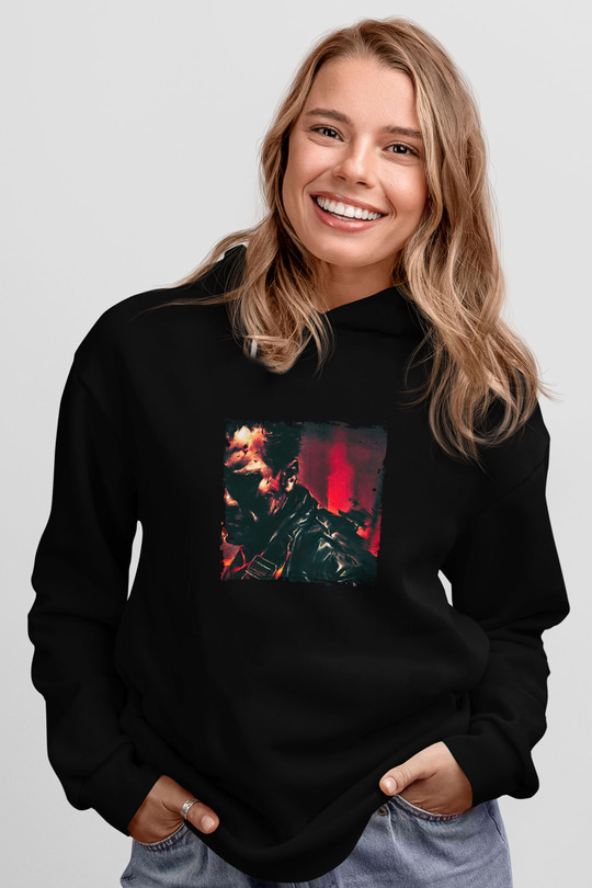 Arnold Schwarzenegger Baskılı Unisex Siyah Hoodie