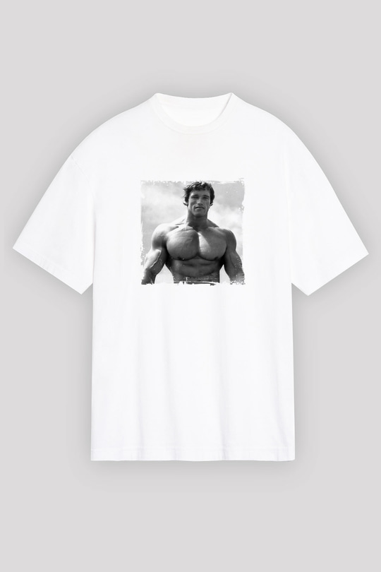Arnold Schwarzenegger Oversize Baskılı Beyaz Tişört