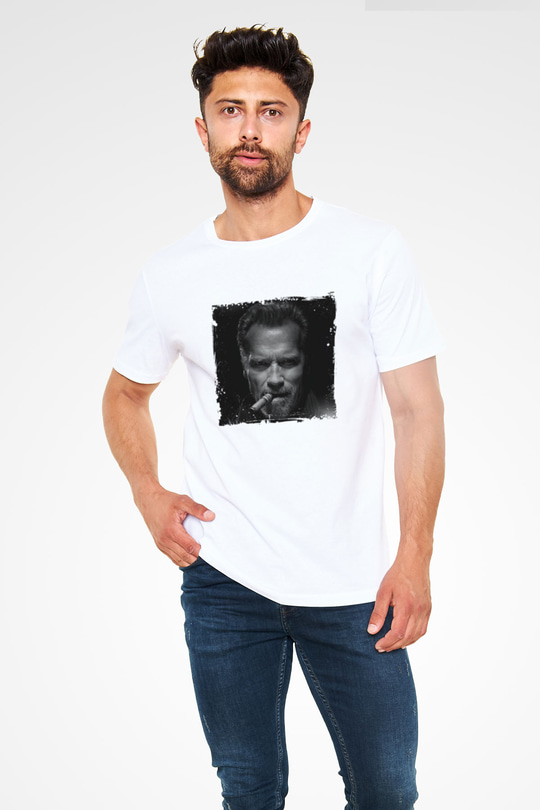 Arnold Schwarzenegger Unisex Baskılı Beyaz Tişört