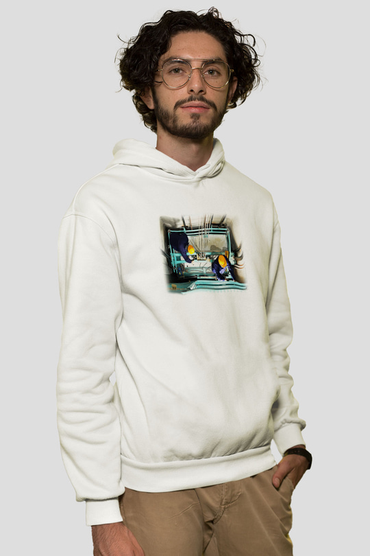 Asansörcü Beyaz Unisex Hoodie