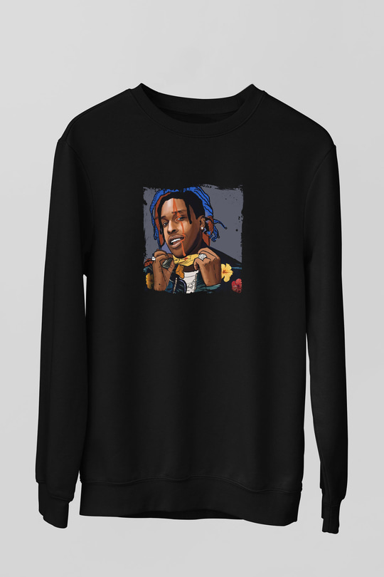 ASAP Mob Baskılı Unisex Siyah Sweatshirt